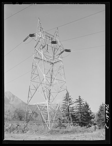 Power tranmission tower leading from hydroelectric plant at Bonneville Dam, Oregon