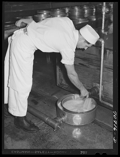 "[Untitled photo, possibly related to:  Draining off the whey in making cheese at the Tillamook cheese plant. Tillamook, Oregon]"
