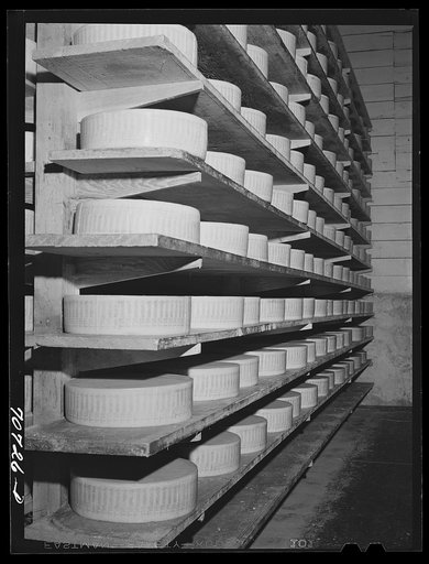 Untitled photo, possibly related to: Tillamook cheese plant, Tillamook, Oregon. Cheese aging. Cheese made in Tillamook county had a value of 1,765,482 dollars in 1940