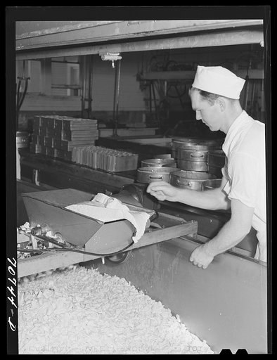 Untitled photo, possibly related to: Tillamook cheese plant, Tillamook, Oregon. Putting curd, after it has cheddared, through a curd mill