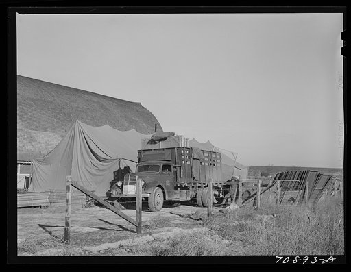 Untitled photo, possibly related to: Equipment from the FSA (Farm Security Administration) mobile camps arrives at the permanent camp at Caldwell, Idaho