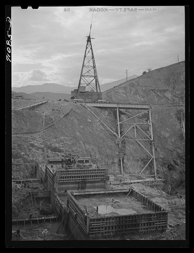 Untitled photo, possibly related Shasta Dam under construction. Shasta County, California