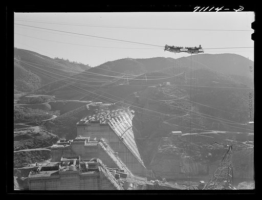 Untitled photo, possibly related to: Shasta Dam under construction. Mount Shasta in background. Shasta County, California
