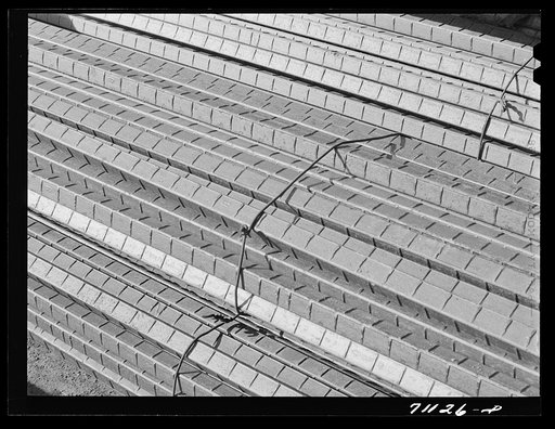 Reinforcing steel to be used in construction of Shasta Dam. Shasta County, California