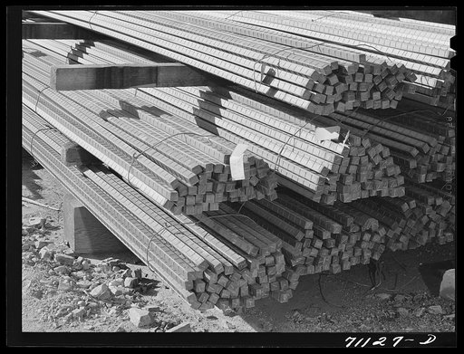 Untitled photo, possibly related to: Reinforcing steel to be used in construction of Shasta Dam. Shasta County, California