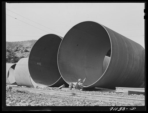 Untitled photo, possibly related to: Segments of penstock pipe. Shasta Dam. Shasta County, California