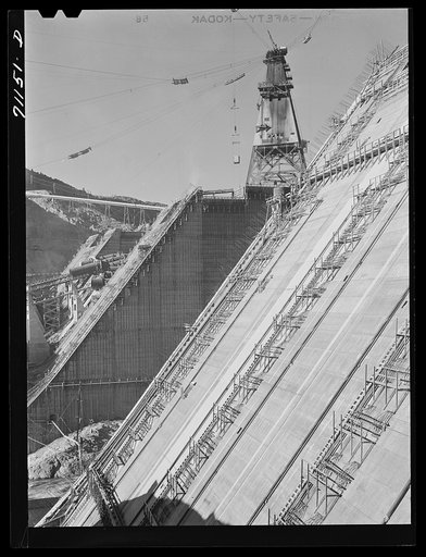 Shasta Dam under construction. Shasta County, California
