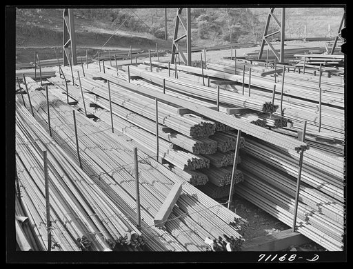 Reinforcing steel to be used at Shasta Dam. Shasta County, California