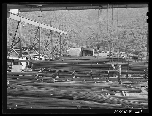 Reinforcing steel to be used at Shasta Dam. Shasta County, California