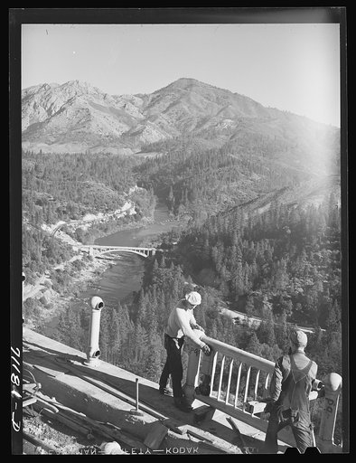 Construction work on Pit River bridge. Shasta County, California