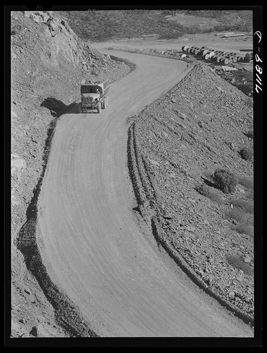 Many new roads were necessary in order to bring in materials to Shasta Dam. Shasta County, California