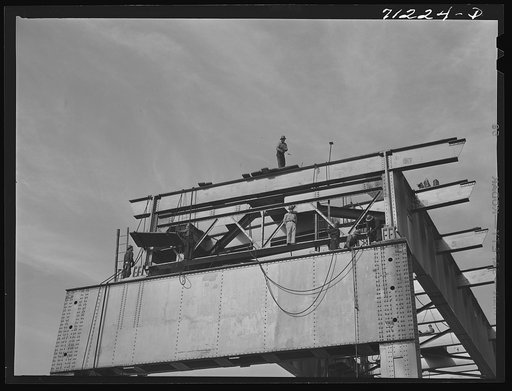 Construction work on Pit River bridge. Shasta County, California