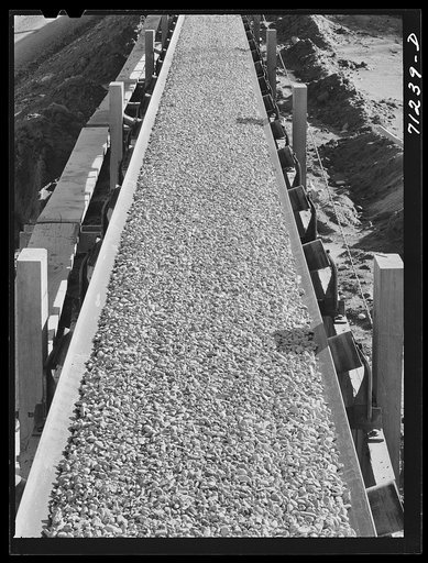 Gravel on belt conveyor. Shasta Dam. Shasta County, California