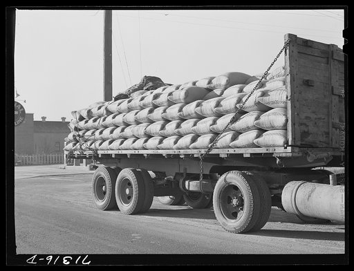 Untitled photo, possibly related to: Sonoma County, California. Feed truck which is going to a chicken ranch