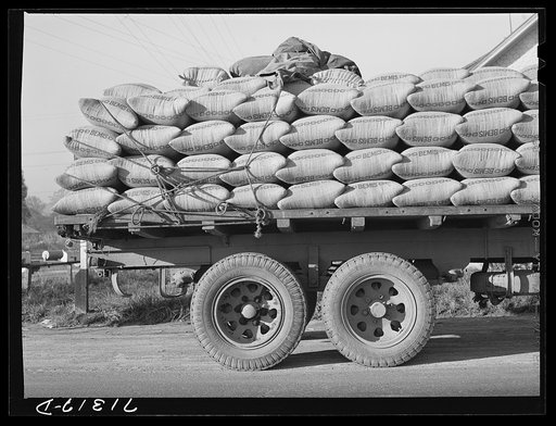 Sonoma County, California. Feed truck which is going to a chicken ranch