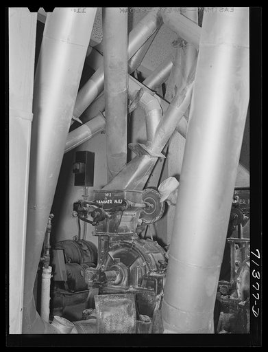Petaluma, Sonoma County, California. Hammer mill in feed mill