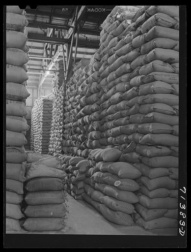 Untitled photo, possibly related to: Petaluma, Sonoma County, California. Feed in warehouse