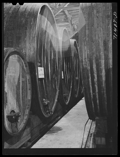Sonoma County, California. Casks which contain aging wine at winery