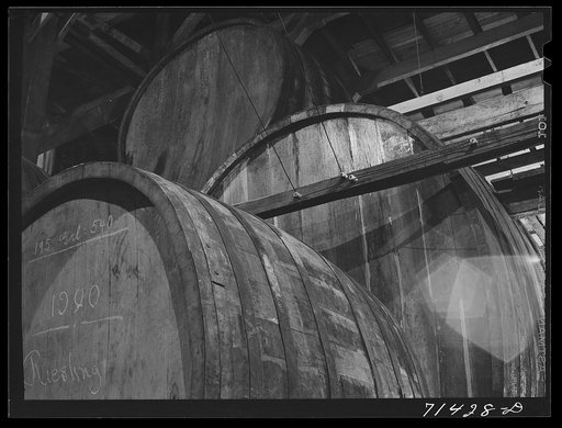 Sonoma County, California. Casks which contain aging wine at winery