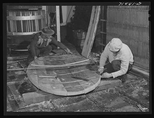 Sonoma County, California. Coopers making head of cask for wine at the winery