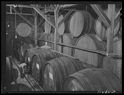 Untitled photo, possibly related to: Sonoma County, California. Casks of aging wine at the winery