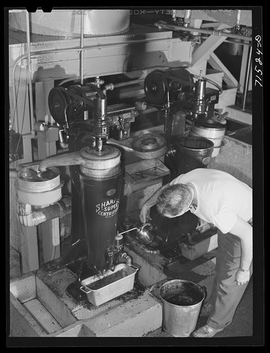 Centrifuges are used to separate the olive oil from water. Lindsay, California