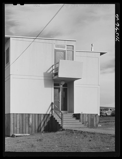 Detail of entrance of FSA (Farm Security Administration) defense housing dormitory at Vallejo, California