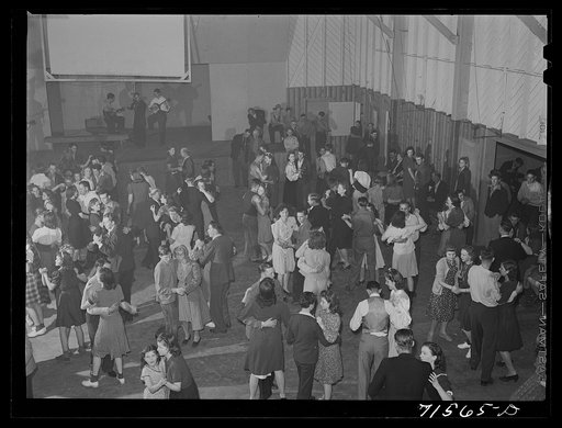 Woodville, California. FSA (Farm Security Administration) farm workers' community. Saturday night dance in the auditorium of the community house