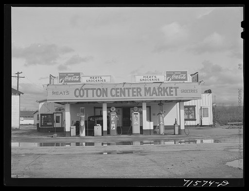 Tulare County, California. Filling station and market