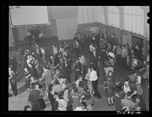 Untitled photo, possibly related to: Woodville, California. FSA (Farm Security Administration) farm workers' community. Saturday night dance in the auditorium of the community house