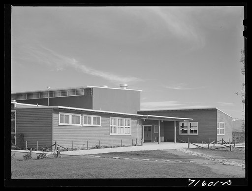Woodville, California. FSA (Farm Security Administration) farm workers' community. Central section of the community building