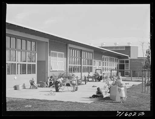 Untitled photo, possibly related to: Woodville, California. FSA (Farm Security Administration) farm workers' community. Children of the nursery school playing. The nursery school uses two rooms of the central community building