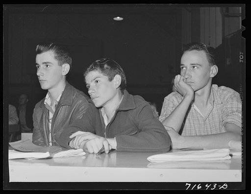 Woodville, California. FSA (Farm Security Administration) farm workers' community. Boys attending first aid school