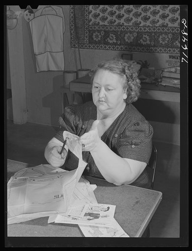 Woodville, California. FSA (Farm Security Administration) farm workers' community. Sewing class in the community building. The teacher is supplied by WPA (Work Projects Administration)