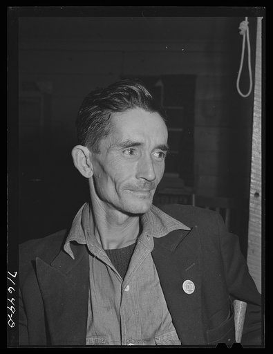 Tulare County, California. FSA (Farm Security Administration) farm workers' camp. Member of the cooperative board