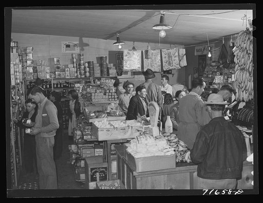 Tulare County, California. FSA (Farm Security Administration) farm workers' camp. The cooperative store