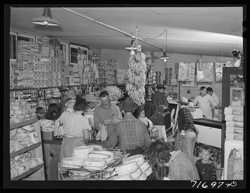 Tulare County, California. FSA (Farm Security Administration) farm workers' camp. The cooperative store