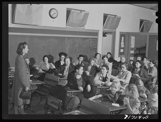 Tulare County, California. FSA (Farm Security Administration) farm workers' camp. Parent-teacher's meeting