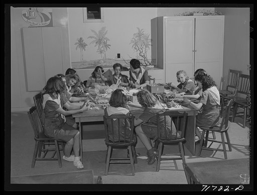Tulare County, California. FSA (Farm Security Administration) farm workers' camp. Girl Scouts' meeting