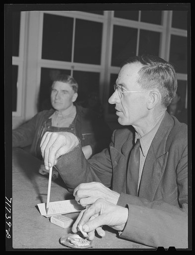Woodville, California. FSA (Farm Security Administration) farm workers' community. Camp council meeting