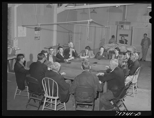 Tulare County, California. FSA (Farm Security Administration) farm workers' camp. Camp council meeting
