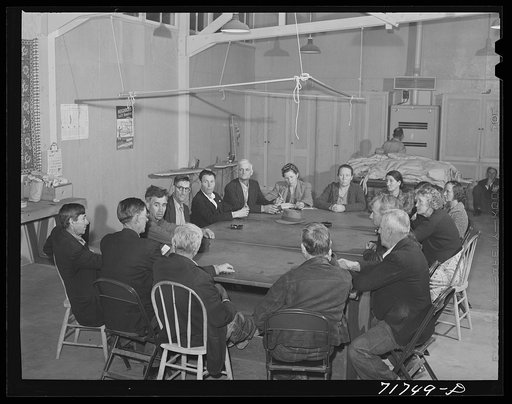 Untitled photo, possibly related to: Tulare County, California. FSA (Farm Security Administration) farm workers' camp. Camp council meeting