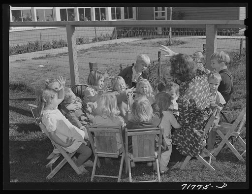 Woodville, California. FSA (Farm Security Administration) farm workers' community. Nursery schoolchildren and their teacher