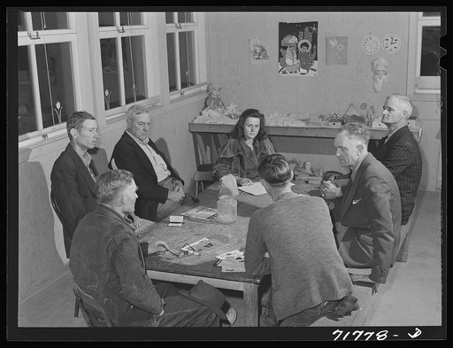 Woodville, California. FSA (Farm Security Administration) farm workers' community. The board of the cooperative store