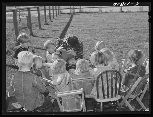 Untitled photo, possibly related to: Woodville, California. FSA (Farm Security Administration) farm workers' community. Nursery schoolchildren and their teacher