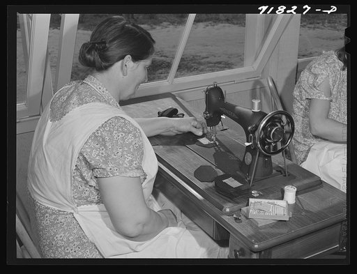 Woodville, California. FSA (Farm Security Administration) farm workers' community. The sewing room for agricultural workers