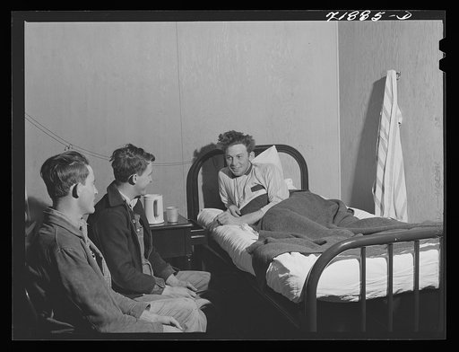 Visitors' hour at the Cairns General Hospital at the FSA (Farm Security Administration) farmworkers' community. Eleven Mile Corner, Arizona