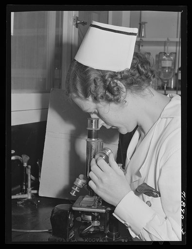 Eleven Mile Corner, Arizona. Cairns General Hospital. FSA (Farm Security Administration) farm workers' community. Laboratory technician