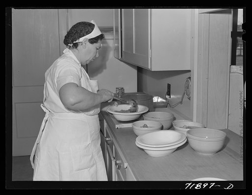 Lunchtime at the Cairns General Hospital at the FSA (Farm Security Administration) farm workers' community. Eleven Mile Corner, Arizona