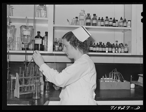 Eleven Mile Corner, Arizona. Cairns General Hospital, FSA (Farm Security Administration) farm workers' community. Laboratory technician